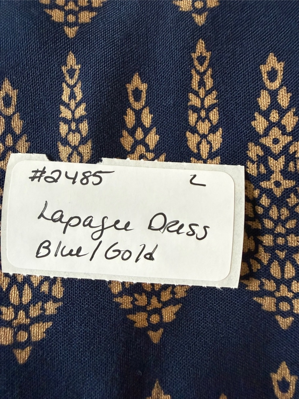 Lapogee Navy Blue Sleeveless Printed Midi Dress with Gold Motif. Large - Picture 8 of 8